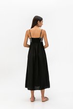 IRISA CONTRAST FLORAL EMBROIDERY MAXI LINEN DRESS