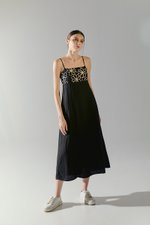 IRISA CONTRAST FLORAL EMBROIDERY MAXI LINEN DRESS