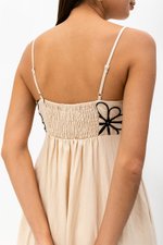 IRISA CONTRAST FLORAL EMBROIDERY MAXI LINEN DRESS