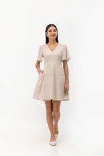 MEADOW FLUTTER SLEEVE V NECK MINI DRESS