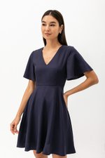 MEADOW FLUTTER SLEEVE V NECK MINI DRESS