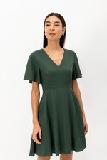 MEADOW FLUTTER SLEEVE V NECK MINI DRESS