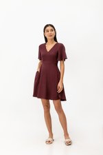 MEADOW FLUTTER SLEEVE V NECK MINI DRESS