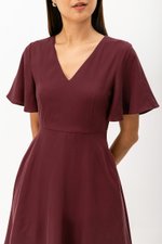 MEADOW FLUTTER SLEEVE V NECK MINI DRESS