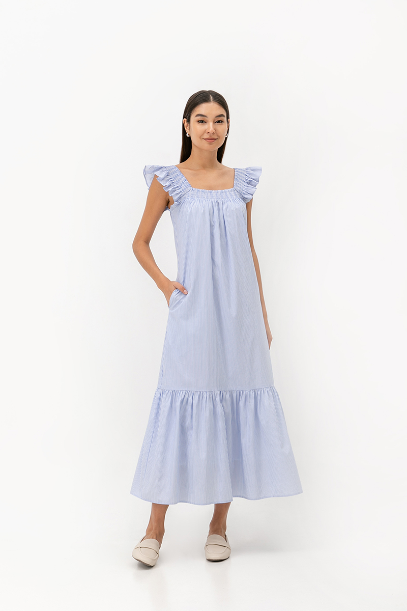 ARALYNN STRIPED RUFFLE MAXI DRESS W SASH