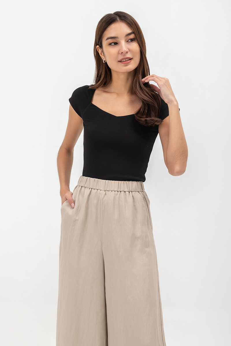 HARPER ELASTIC WAISTBAND WIDE LEG LINEN PANTS