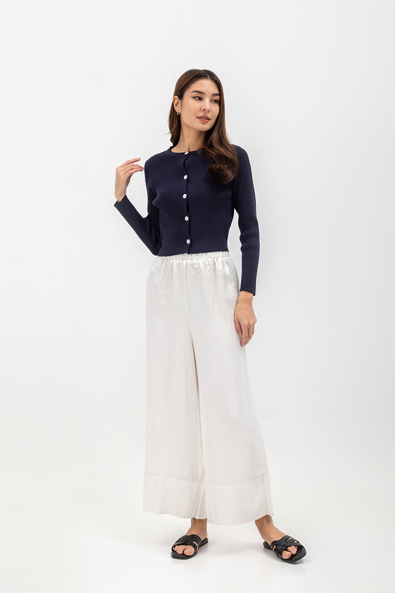 HARPER ELASTIC WAISTBAND WIDE LEG LINEN PANTS