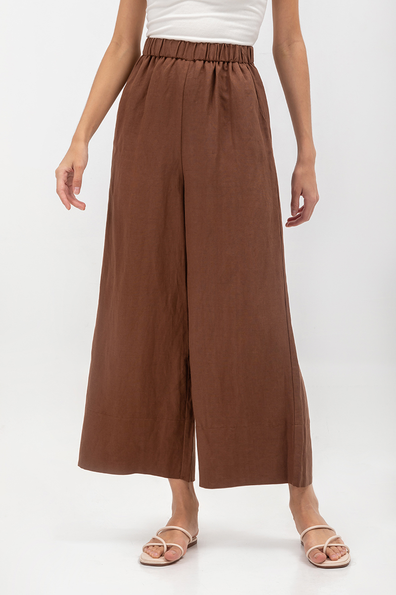 HARPER ELASTIC WAISTBAND WIDE LEG LINEN PANTS