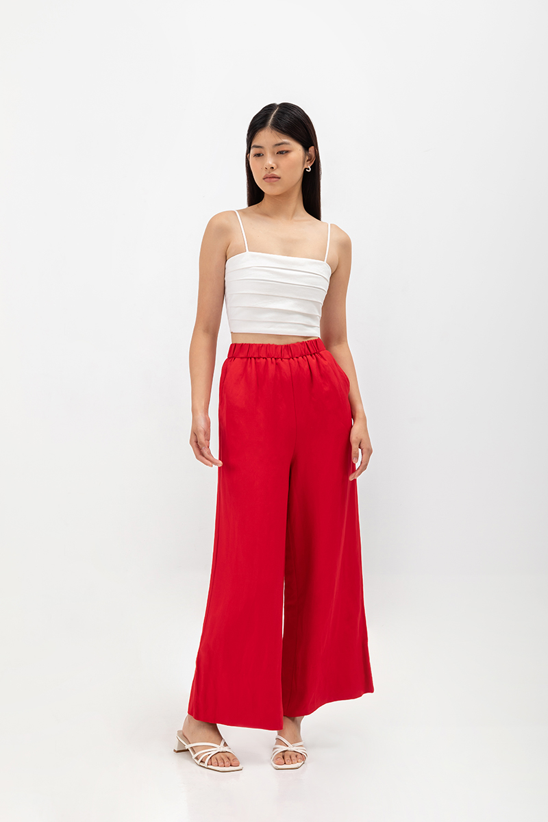 HARPER ELASTIC WAISTBAND WIDE LEG LINEN PANTS