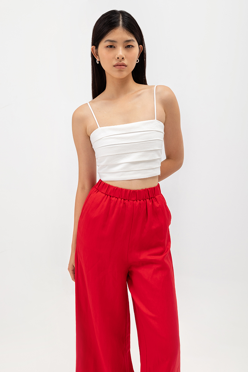 HARPER ELASTIC WAISTBAND WIDE LEG LINEN PANTS