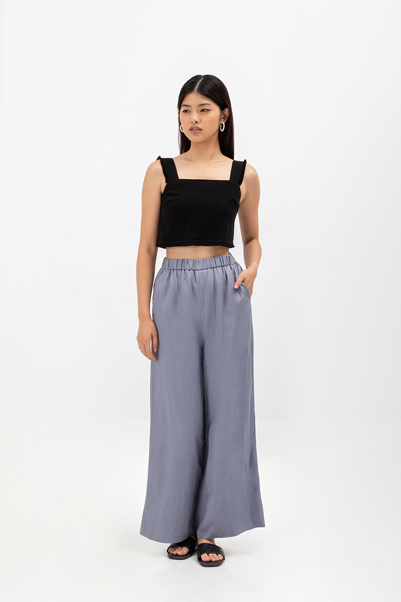 HARPER ELASTIC WAISTBAND WIDE LEG LINEN PANTS