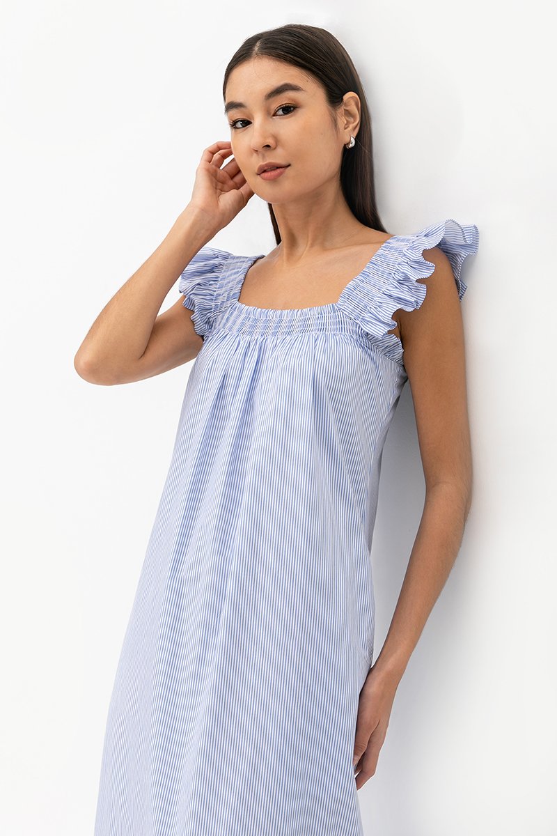 ARALYNN STRIPED RUFFLE MAXI DRESS W SASH