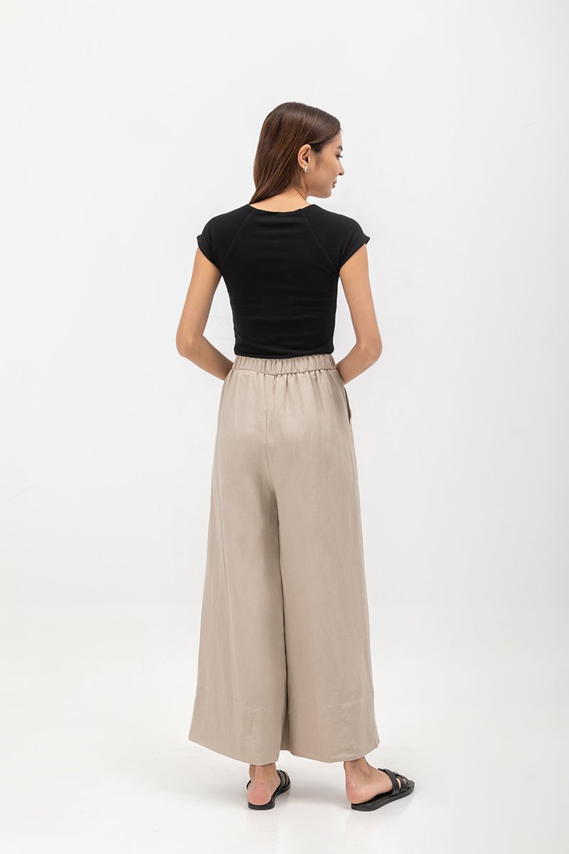 HARPER ELASTIC WAISTBAND WIDE LEG LINEN PANTS
