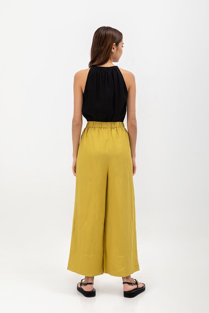 HARPER ELASTIC WAISTBAND WIDE LEG LINEN PANTS
