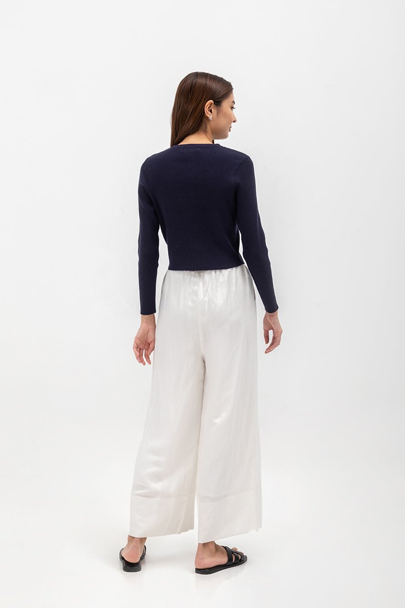 HARPER ELASTIC WAISTBAND WIDE LEG LINEN PANTS