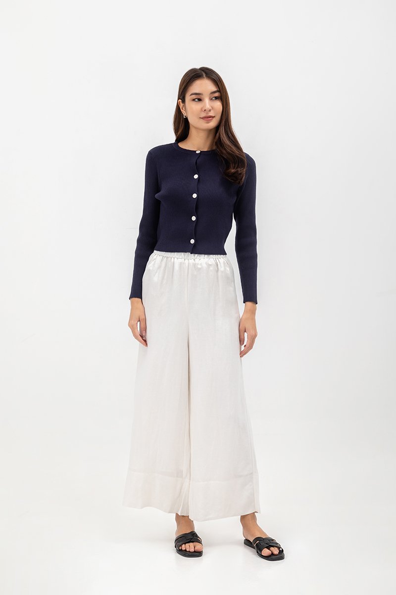 HARPER ELASTIC WAISTBAND WIDE LEG LINEN PANTS