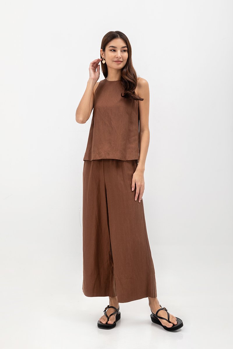 HARPER ELASTIC WAISTBAND WIDE LEG LINEN PANTS
