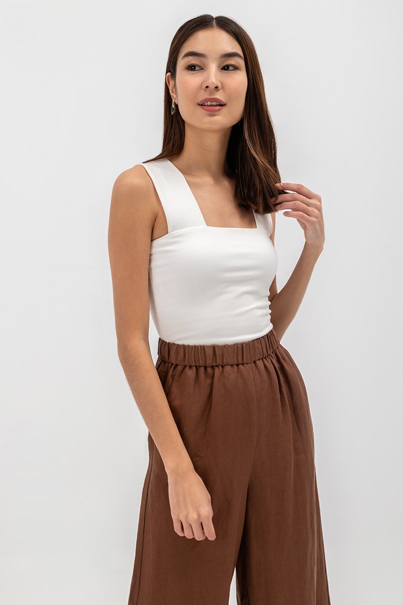 HARPER ELASTIC WAISTBAND WIDE LEG LINEN PANTS