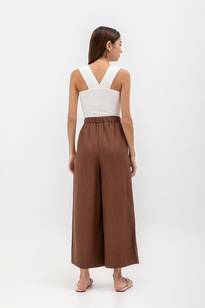 HARPER ELASTIC WAISTBAND WIDE LEG LINEN PANTS