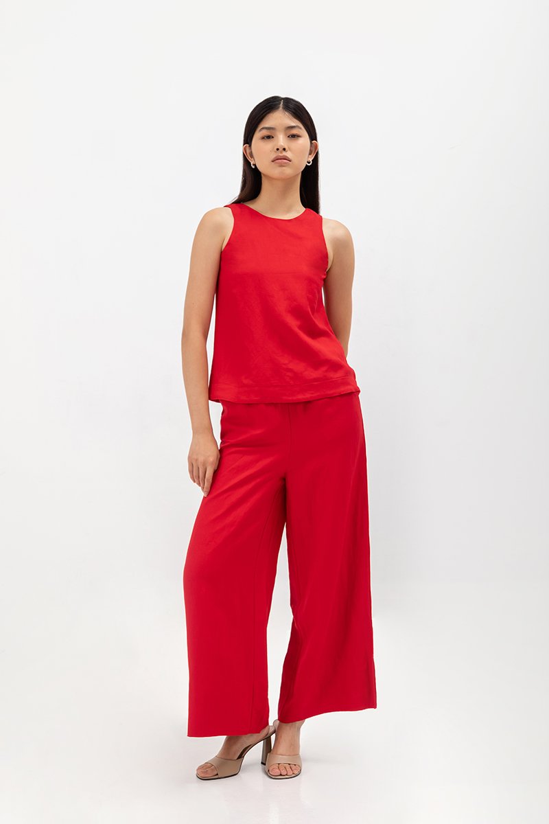 HARPER ELASTIC WAISTBAND WIDE LEG LINEN PANTS (SALE)