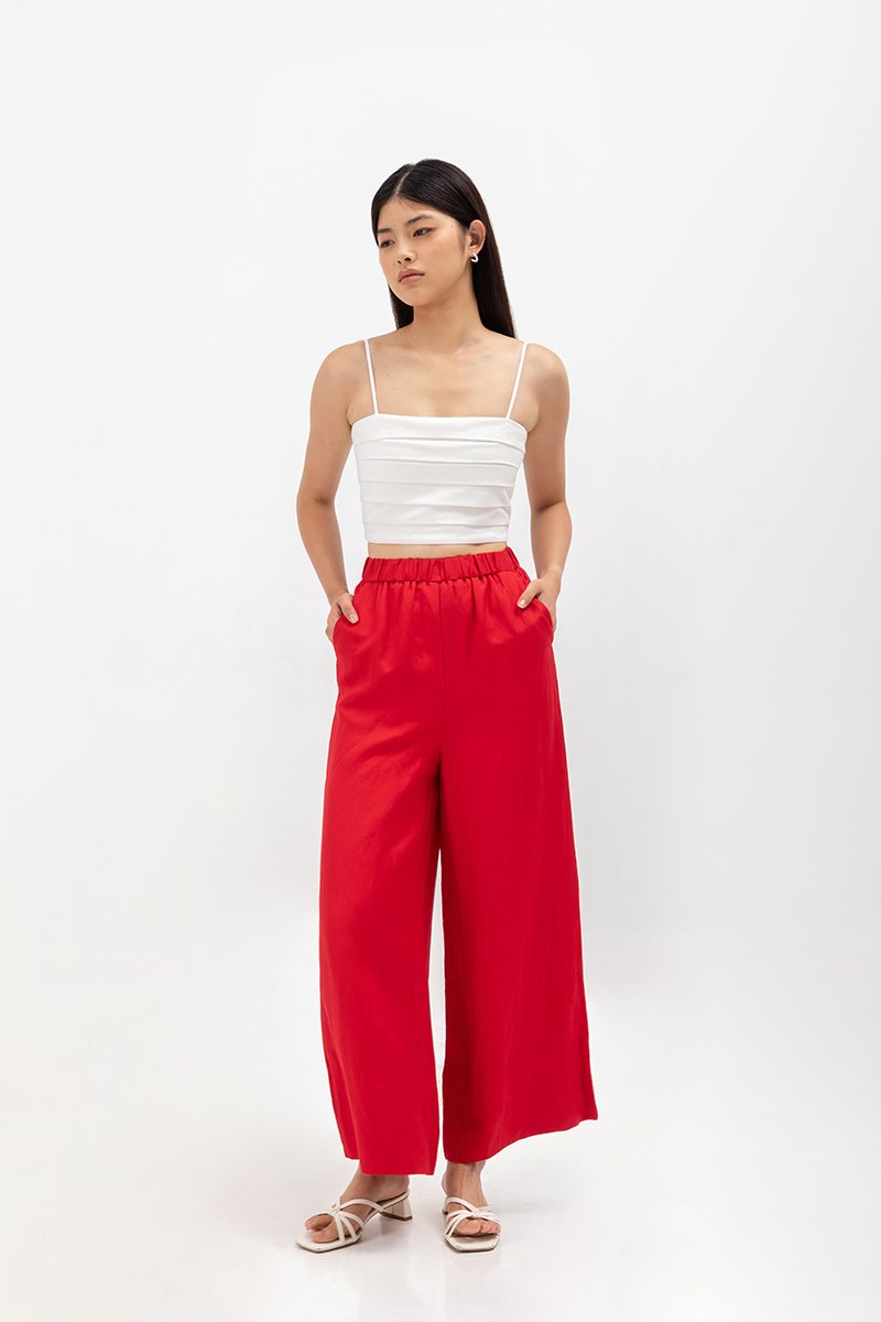 HARPER ELASTIC WAISTBAND WIDE LEG LINEN PANTS (SALE)