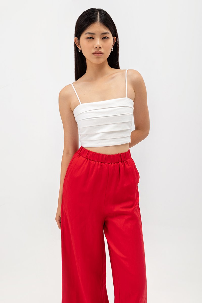 HARPER ELASTIC WAISTBAND WIDE LEG LINEN PANTS (SALE)