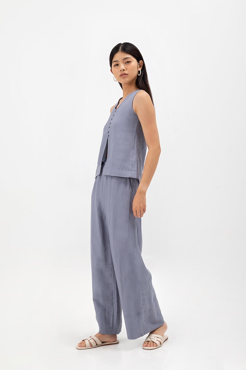 HARPER ELASTIC WAISTBAND WIDE LEG LINEN PANTS (SALE)