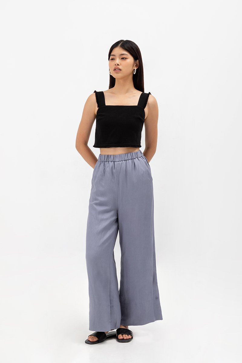HARPER ELASTIC WAISTBAND WIDE LEG LINEN PANTS (SALE)