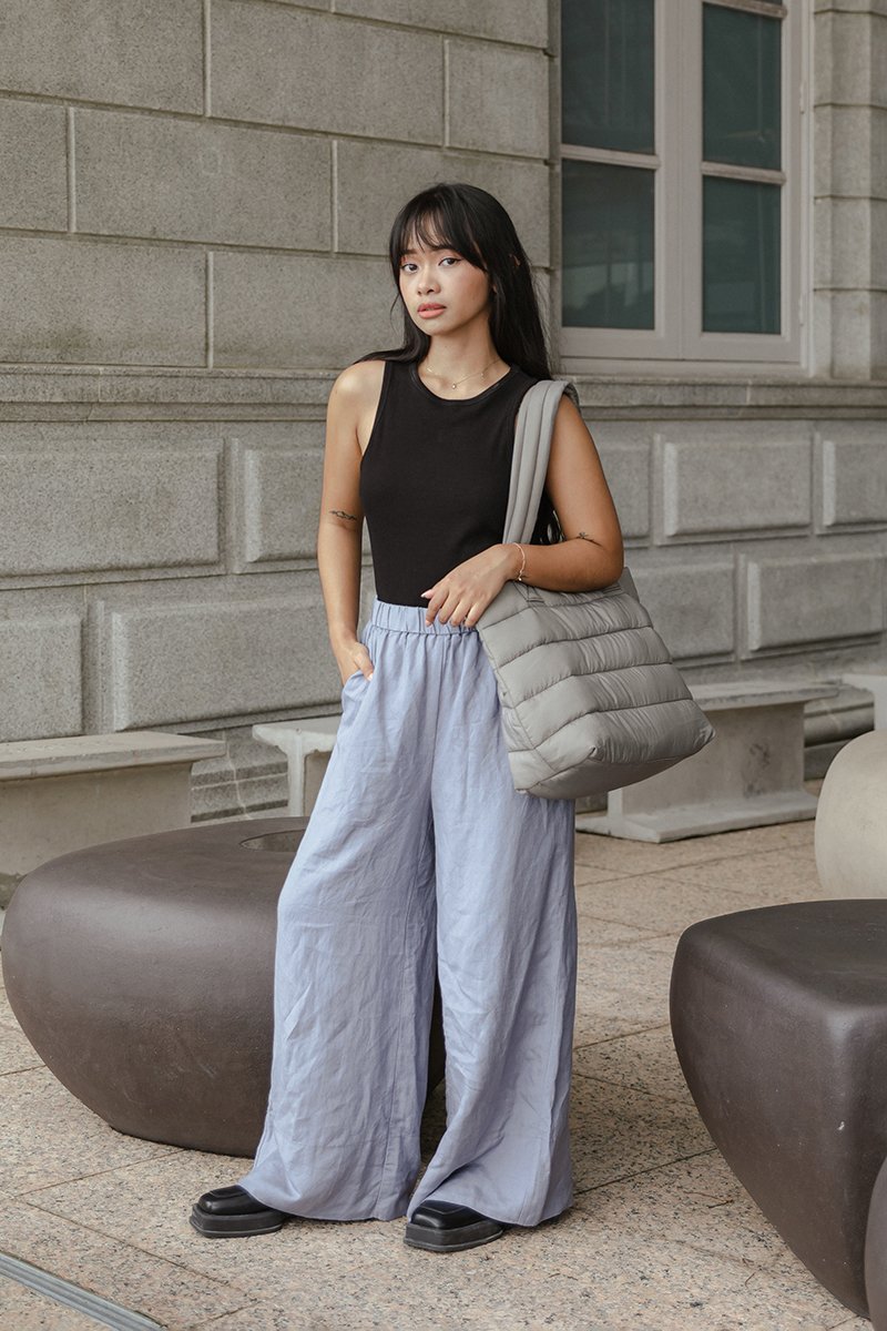 HARPER ELASTIC WAISTBAND WIDE LEG LINEN PANTS (SALE)