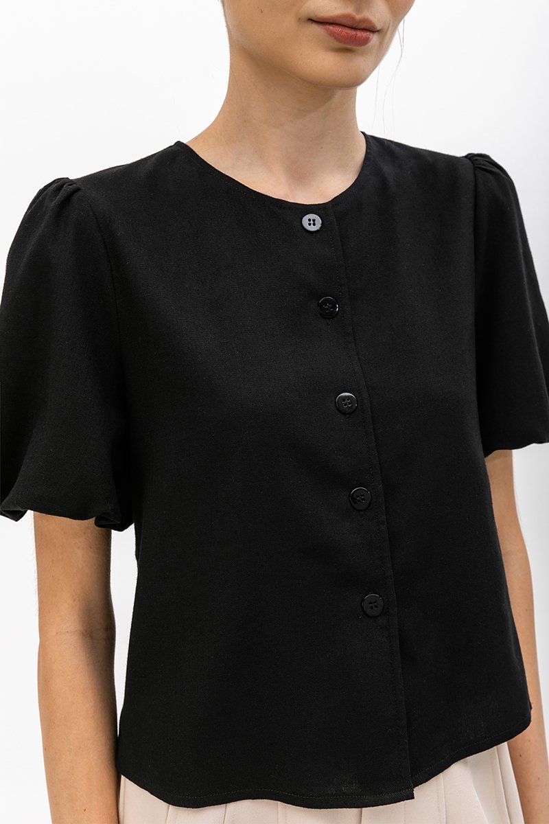 JAYNE PUFF SLEEVE BUTTONDOWN LINEN TOP