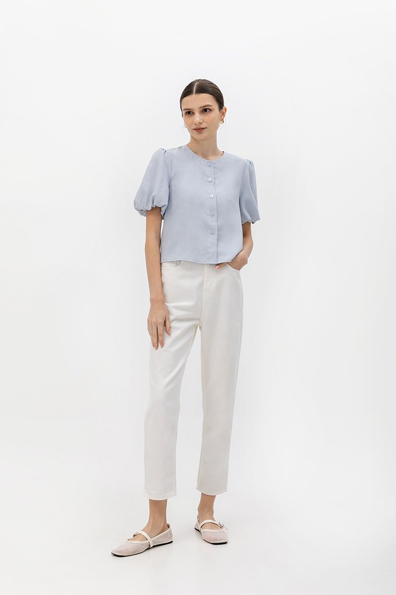 JAYNE PUFF SLEEVE BUTTONDOWN LINEN TOP