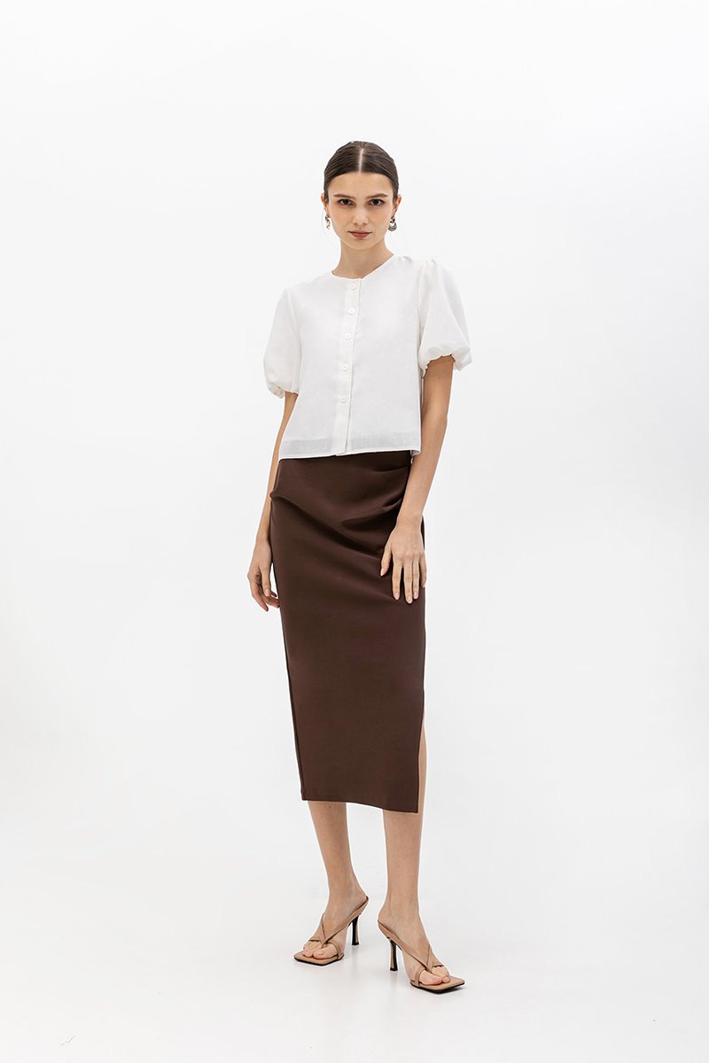 JAYNE PUFF SLEEVE BUTTONDOWN LINEN TOP