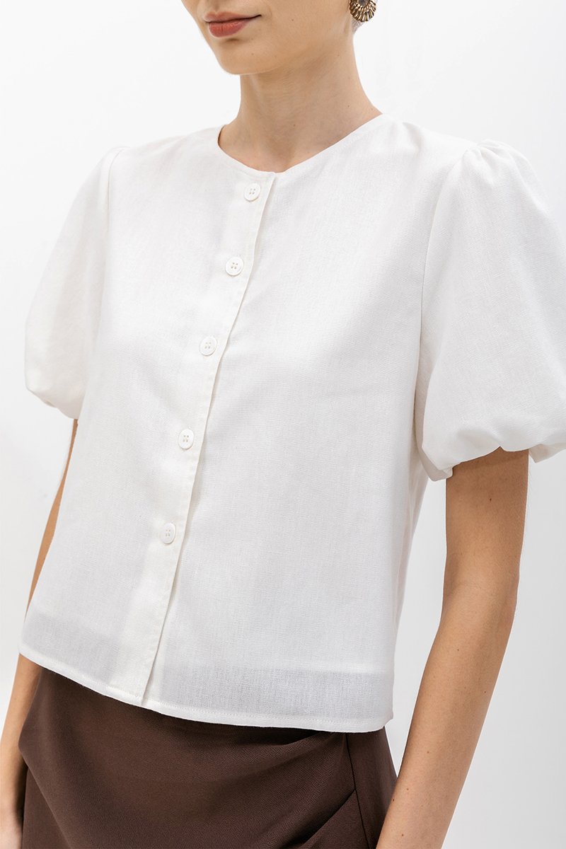JAYNE PUFF SLEEVE BUTTONDOWN LINEN TOP
