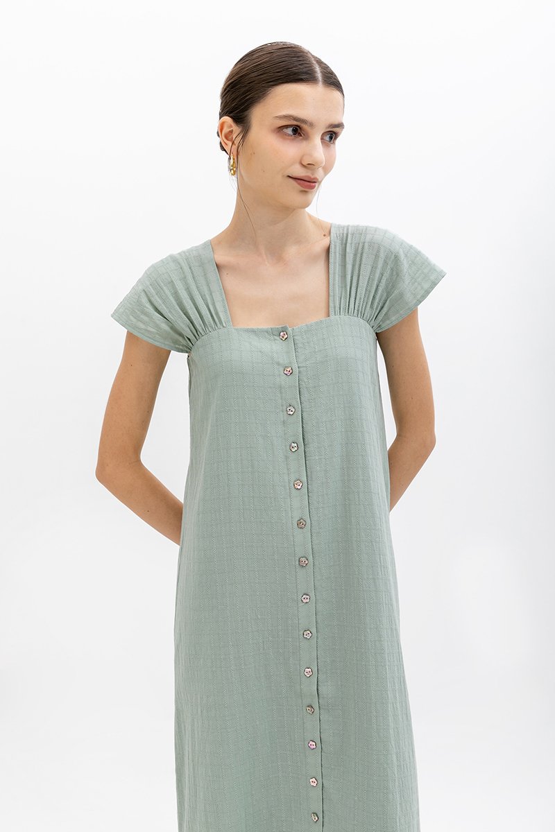 ALLERIA BUTTONDOWN MIDI DRESS W SASH