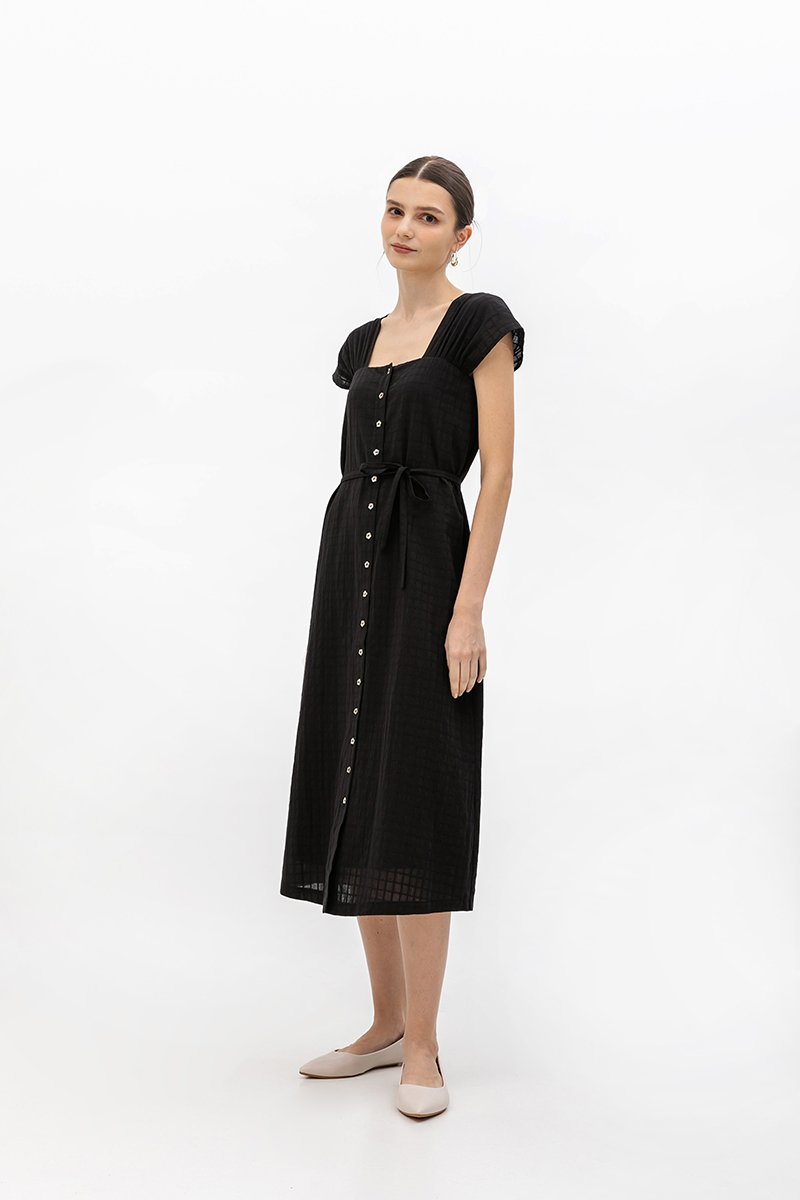 ALLERIA BUTTONDOWN MIDI DRESS W SASH