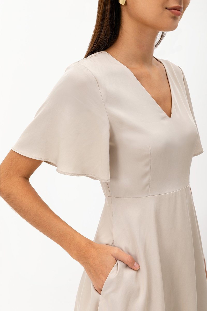 MEADOW FLUTTER SLEEVE V NECK MINI DRESS