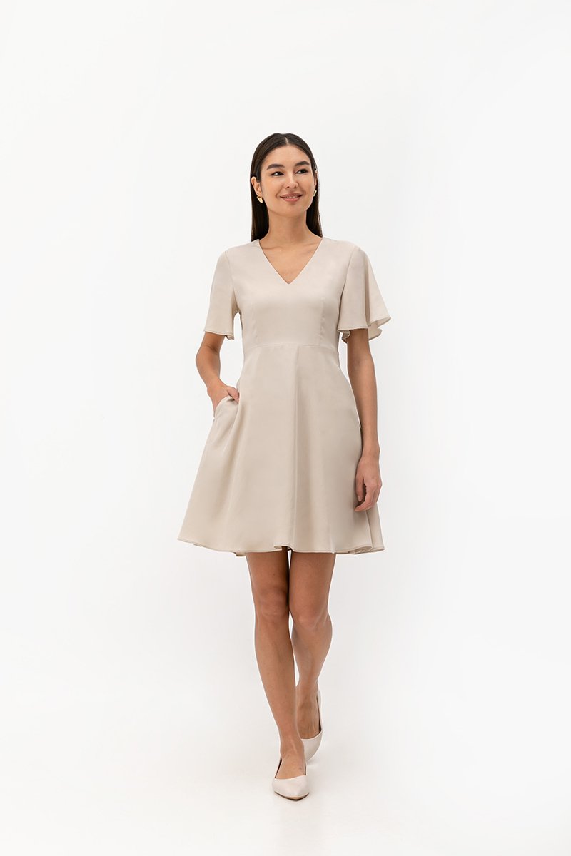 MEADOW FLUTTER SLEEVE V NECK MINI DRESS