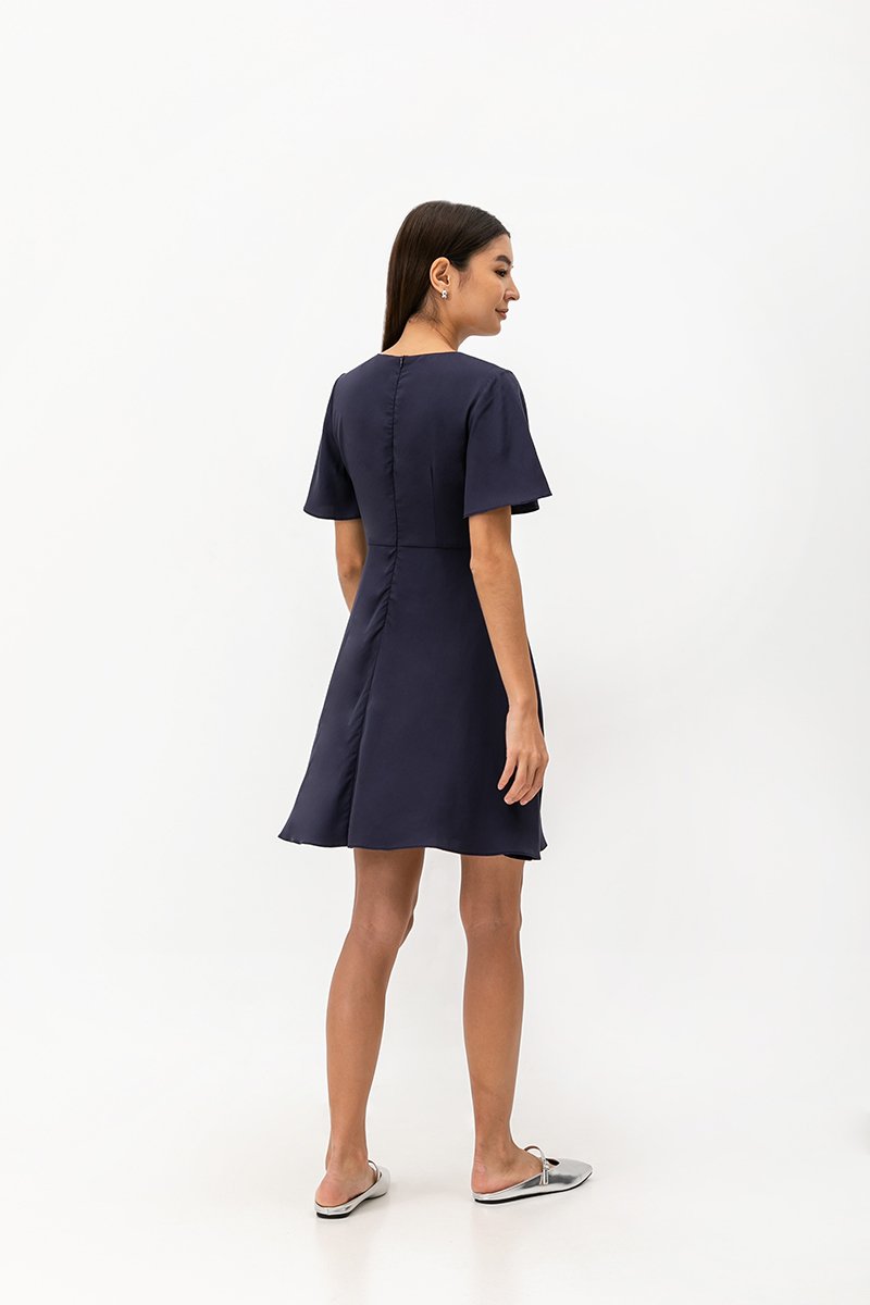 MEADOW FLUTTER SLEEVE V NECK MINI DRESS