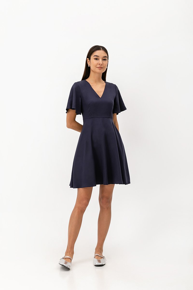 MEADOW FLUTTER SLEEVE V NECK MINI DRESS