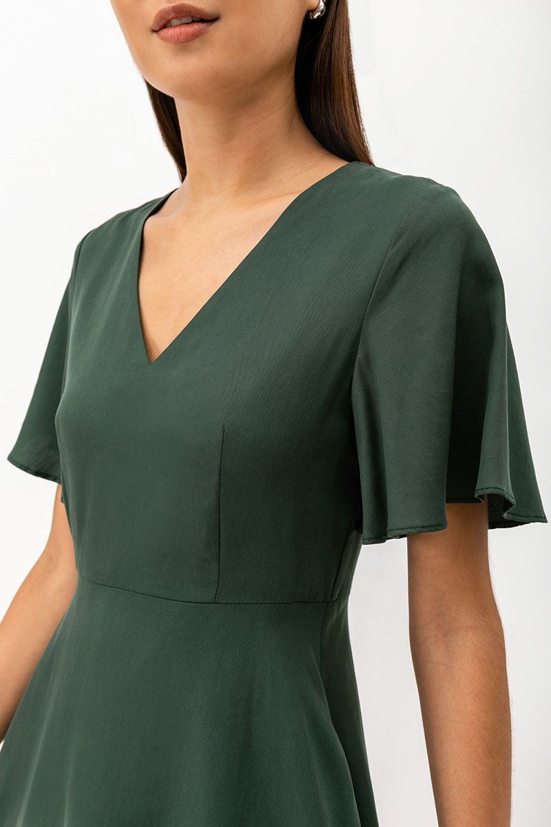 MEADOW FLUTTER SLEEVE V NECK MINI DRESS
