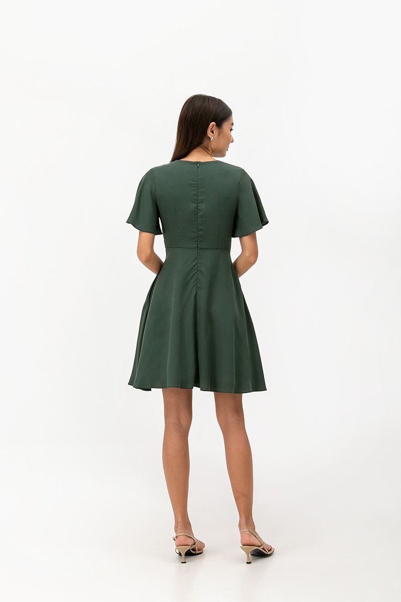 MEADOW FLUTTER SLEEVE V NECK MINI DRESS