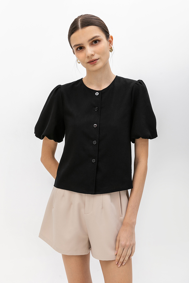 JAYNE PUFF SLEEVE BUTTONDOWN LINEN TOP