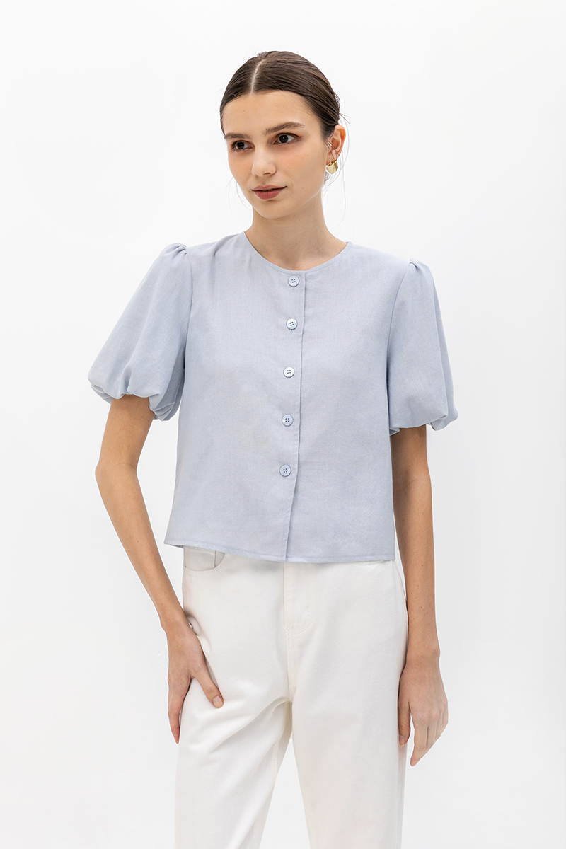 JAYNE PUFF SLEEVE BUTTONDOWN LINEN TOP