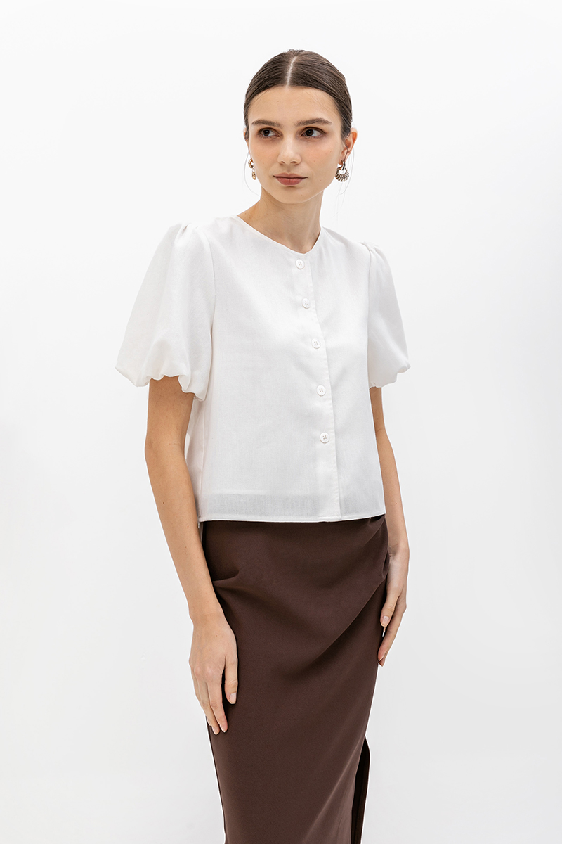 JAYNE PUFF SLEEVE BUTTONDOWN LINEN TOP