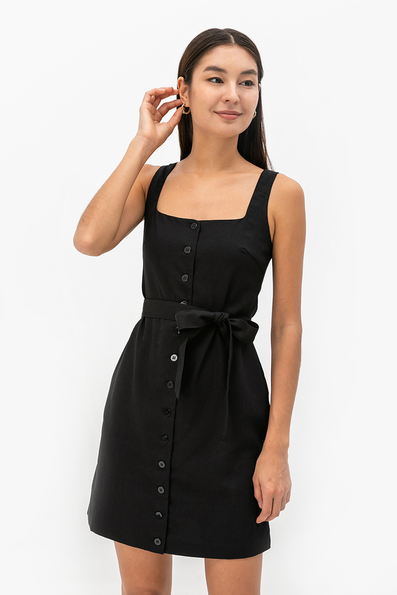 CALLIA BUTTONDOWN SHORT LINEN DRESS W SASH