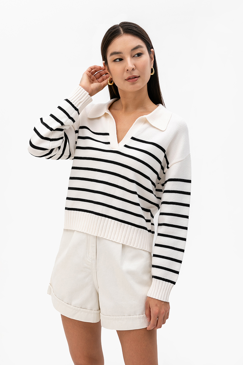 KEITH STRIPED COLLARED SWEATER