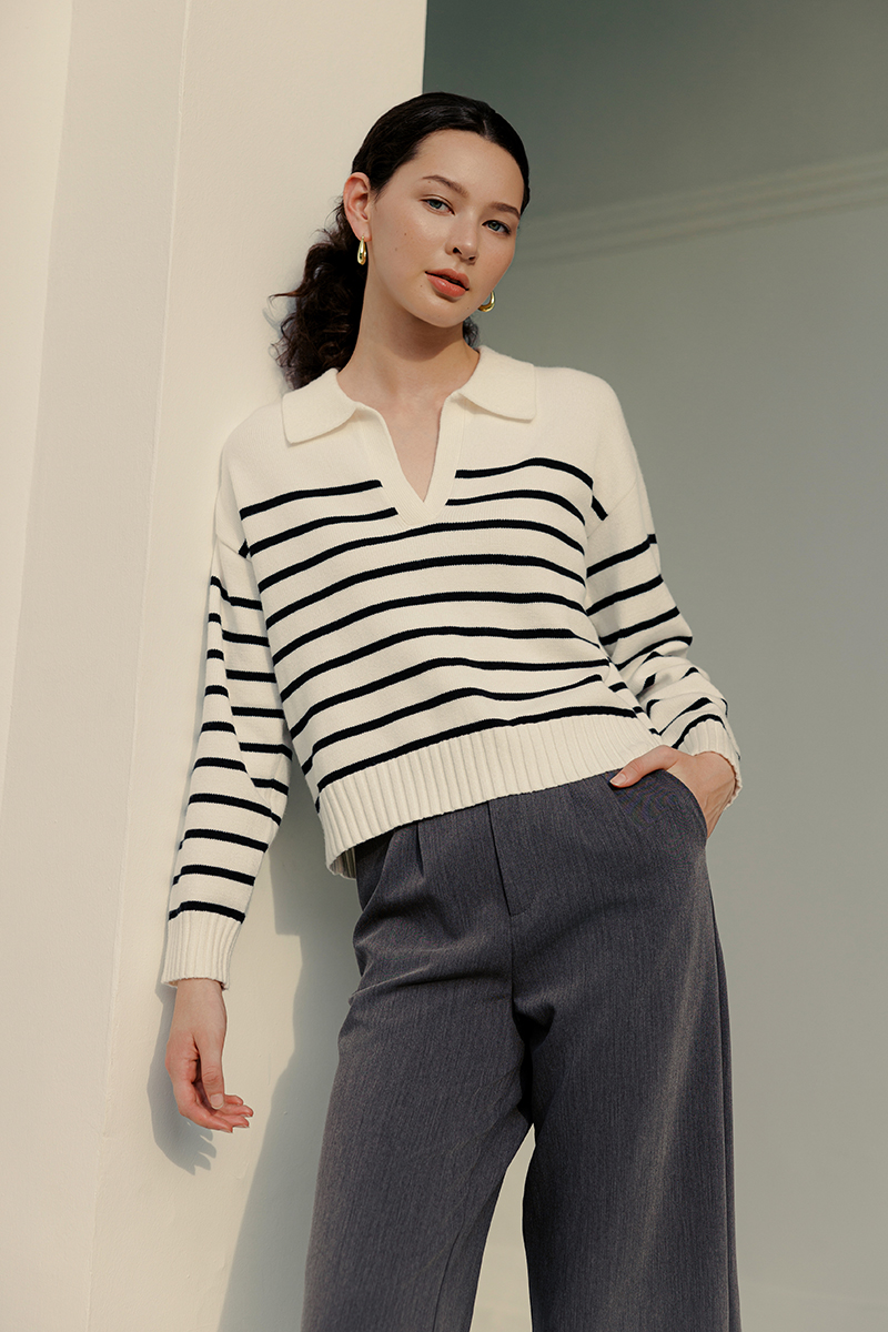 KEITH STRIPED COLLARED SWEATER