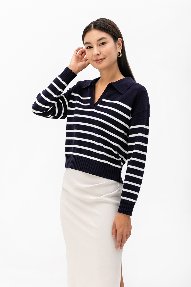 KEITH STRIPED COLLARED SWEATER