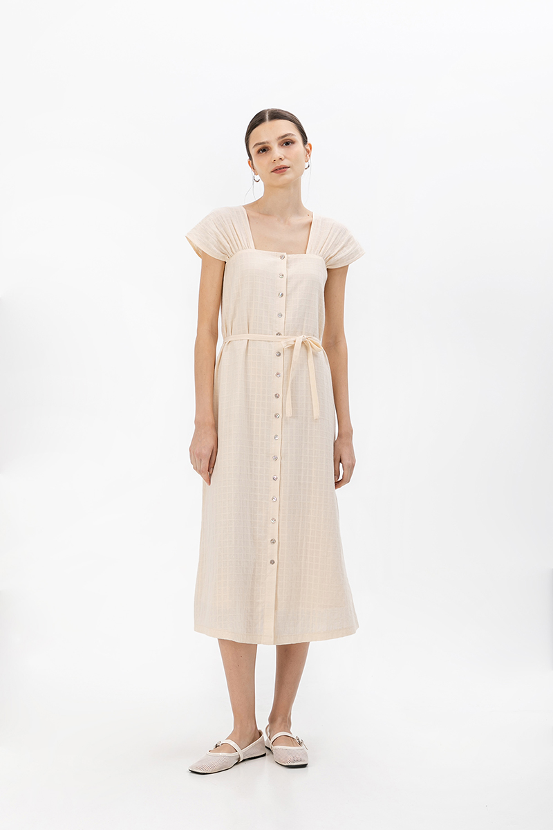 ALLERIA BUTTONDOWN MIDI DRESS W SASH