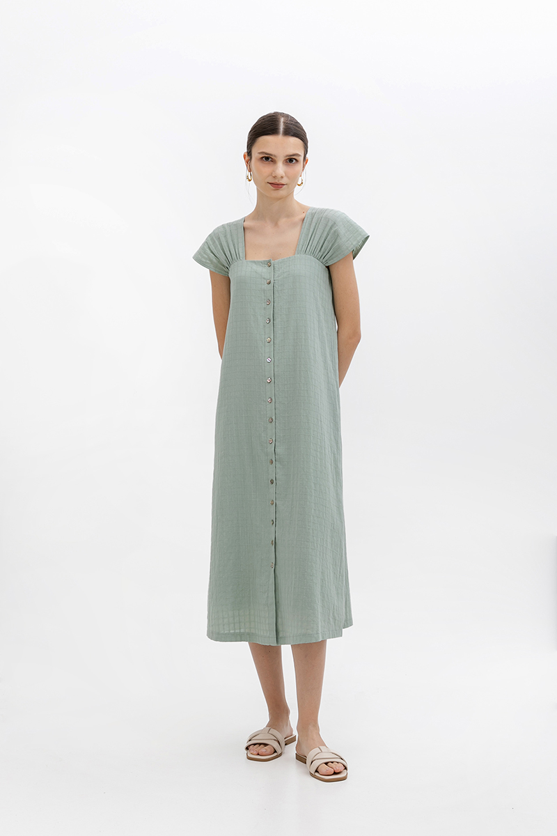 ALLERIA BUTTONDOWN MIDI DRESS W SASH